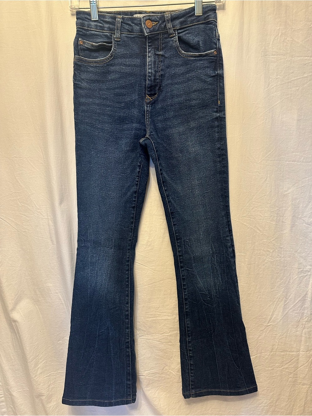 Zara High Rise Flare Jeans Size 4 Dark Wash Bootcut Y2K 29 inseam